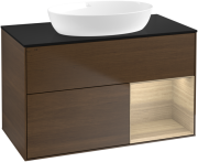 Тумба под раковину Villeroy & Boch Finion 100х50,1 см с подсветкой МДФ шпон грецкого ореха/стекло черное матовое FA22PCGN