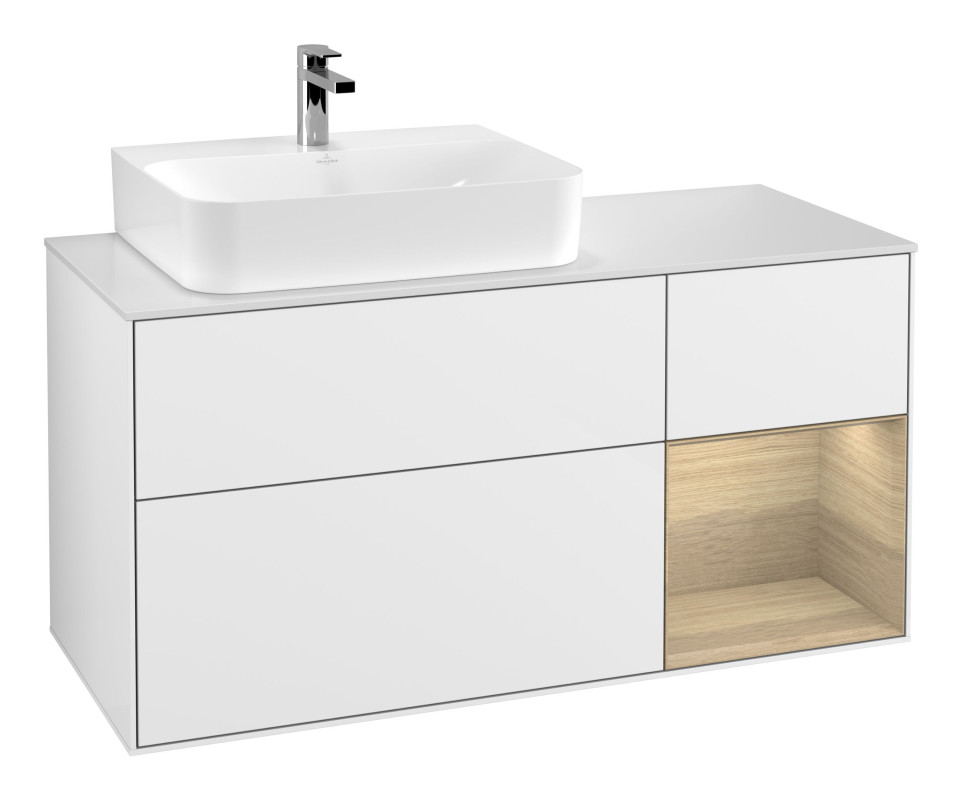 Тумба под раковину Villeroy & Boch Finion 120х50,1 см с подсветкой МДФ глянцевый белый лак/стекло белое матовое G151PCGF