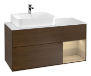 Тумба под раковину Villeroy & Boch Finion 120х50,1 см с подсветкой МДФ шпон грецкого ореха/стекло белое матовое G151PCGN