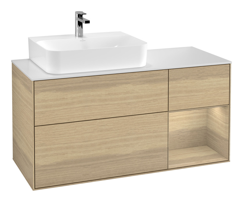 Тумба под раковину Villeroy & Boch Finion 120х50,1 см с подсветкой МДФ шпон дуба/стекло белое матовое G151PCPC