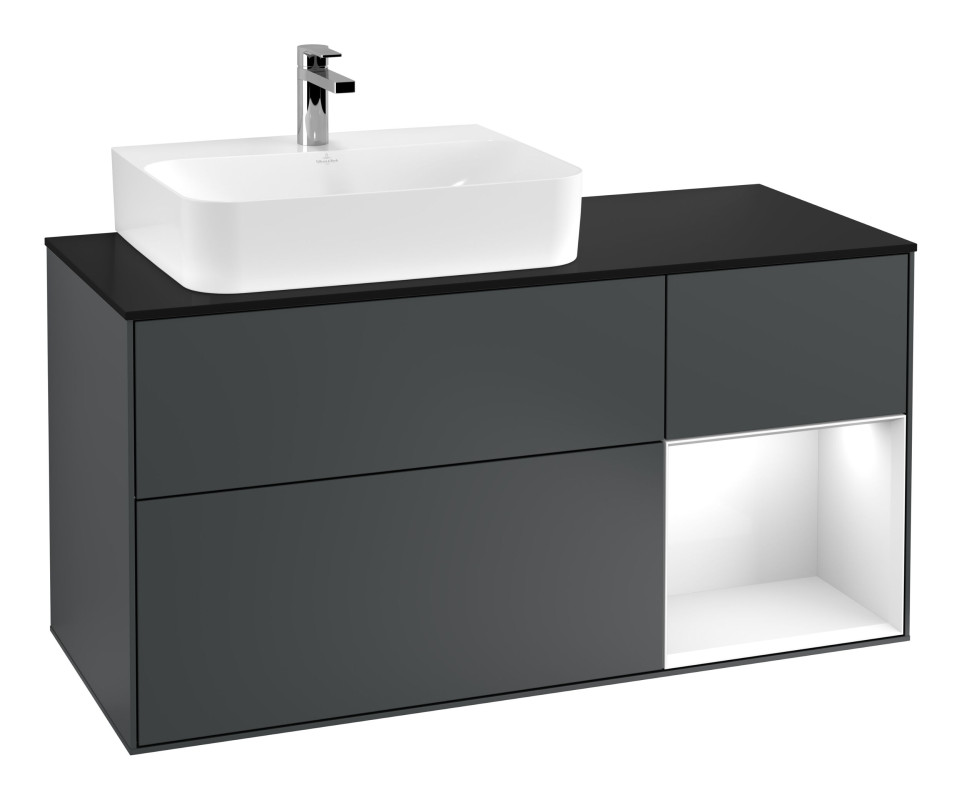 Тумба под раковину Villeroy & Boch Finion 120х50,1 см с подсветкой МДФ темно-синий матовый лак/стекло черное матовое G152GFHG