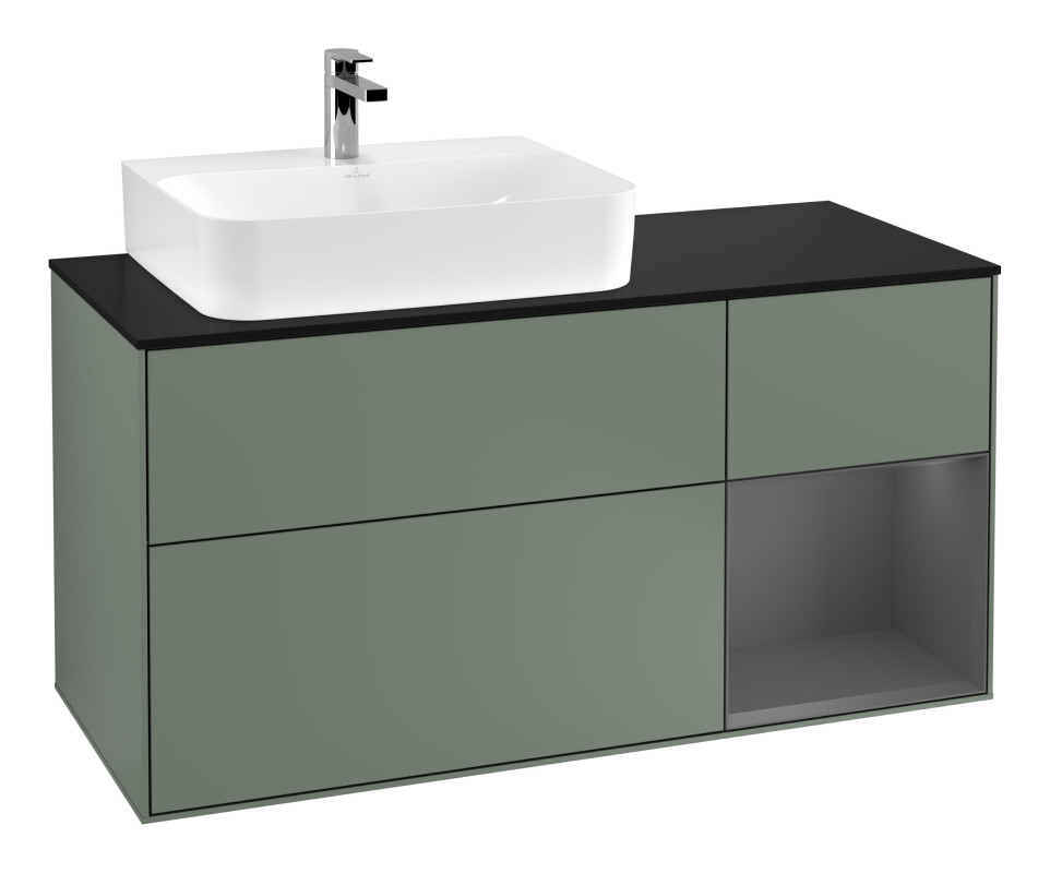 Тумба под раковину Villeroy & Boch Finion 120х50,1 см с подсветкой МДФ оливковый матовый лак/стекло черное матовое G152GKGM