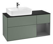 Тумба под раковину Villeroy & Boch Finion 120х50,1 см с подсветкой МДФ оливковый матовый лак/стекло черное матовое G152GKGM