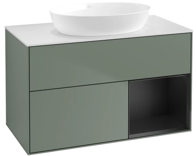 Тумба под раковину Villeroy & Boch Finion 100х50,1 см с подсветкой МДФ оливковый матовый лак/стекло белое матовое FA21PDGM