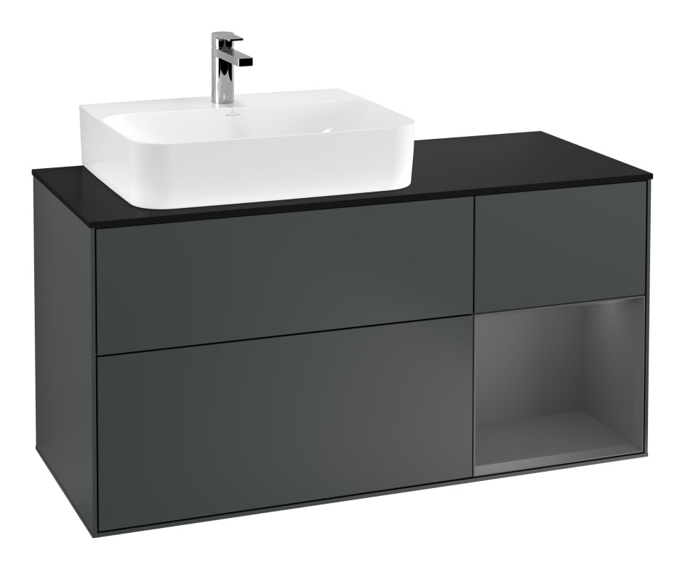 Тумба под раковину Villeroy & Boch Finion 120х50,1 см с подсветкой МДФ темно-синий матовый лак/стекло черное матовое G152GKHG