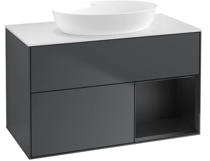 Тумба под раковину Villeroy & Boch Finion 100х50,1 см с подсветкой МДФ темно-синий матовый лак/стекло белое матовое FA21PDHG