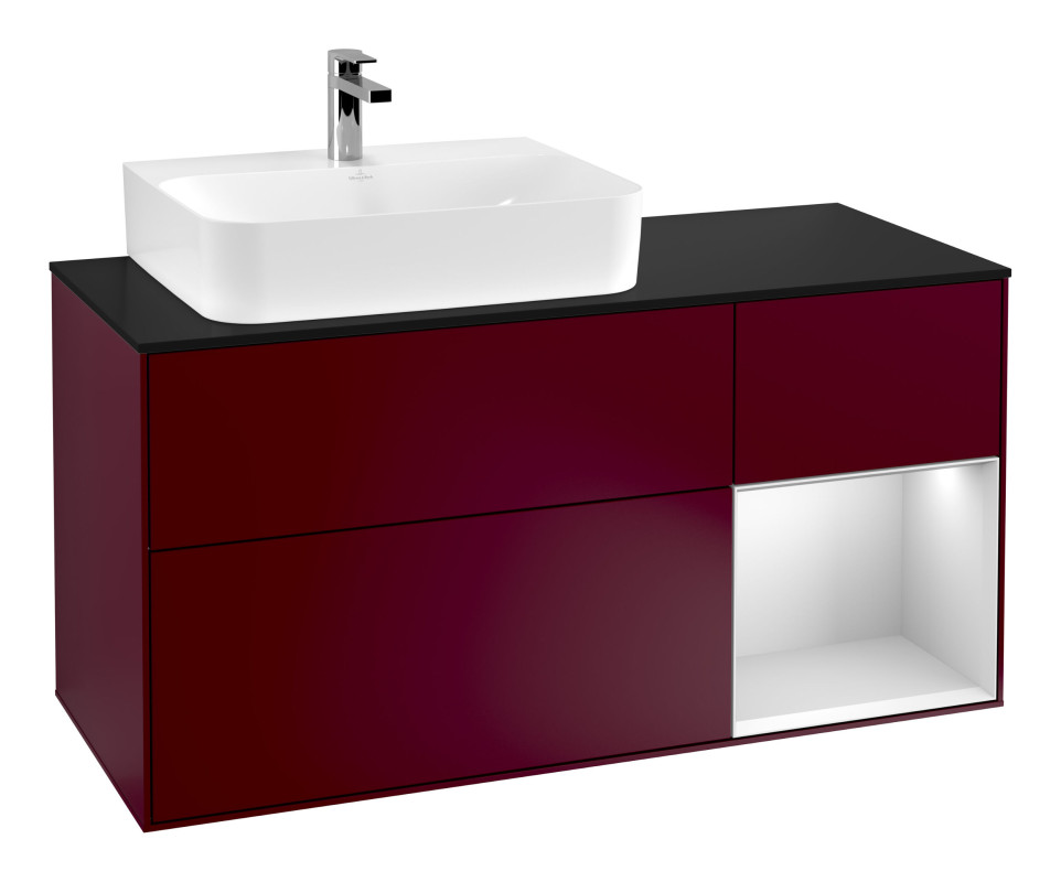 Тумба под раковину Villeroy & Boch Finion 120х50,1 см с подсветкой МДФ пион матовый лак/стекло черное матовое G152MTHB