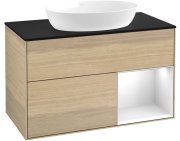 Тумба під раковину Villeroy & Boch Finion 100х50,1 см із підсвічуванням МДФ шпон дуба/скло чорне матове FA22GFPC