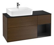 Тумба под раковину Villeroy & Boch Finion 120х50 ,1 см с подсветкой МДФ шпон грецкого ореха/стекло черное матовое G152PDGN