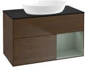 Тумба під раковину Villeroy & Boch Finion 100х50,1 см з підсвічуванням МДФ шпон волоського горіха/скло чорне матове FA22GMGN