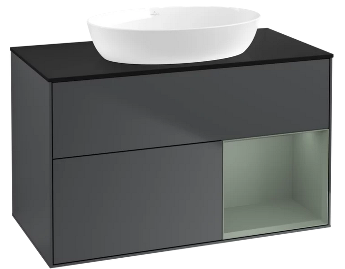 Тумба під раковину Villeroy & Boch Finion 100х50,1 см із підсвічуванням МДФ темно-синій матовий лак/скло чорне матове FA22GMHG