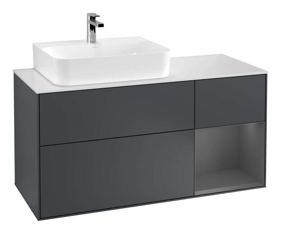 Тумба під раковину Villeroy & Boch Finion 120х50,1 см із підсвічуванням МДФ темно-синій матовий лак/скло біле матове G151GKHG