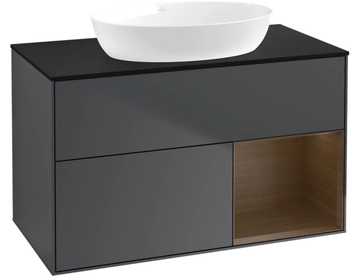 Тумба під раковину Villeroy & Boch Finion 100х50,1 см із підсвічуванням МДФ темно-синій матовий лак/скло чорне матове FA22GNHG