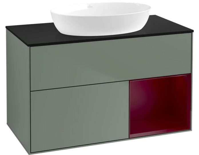 Тумба під раковину Villeroy & Boch Finion 100х50,1 см із підсвічуванням МДФ оливковий матовий лак/скло чорне матове FA22HBGM