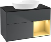 Тумба під раковину Villeroy & Boch Finion 100х50,1 см із підсвічуванням МДФ темно-синій матовий лак/скло чорне матове FA22HFHG