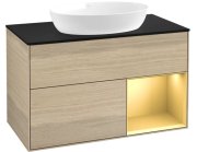 Тумба под раковину Villeroy & Boch Finion 100х50,1 см с подсветкой МДФ шпон дуба/стекло черное матовое FA22HFPC