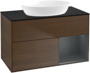 Тумба под раковину Villeroy & Boch Finion 100х50,1 см с подсветкой МДФ шпон грецкого ореха/стекло черное матовое FA22HGGN