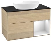 Тумба під раковину Villeroy & Boch Finion 100х50,1 см із підсвічуванням МДФ шпон дуба/скло чорне матове FA22MTPC