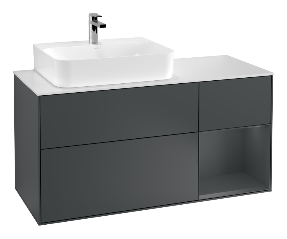 Тумба под раковину Villeroy & Boch Finion 120х50,1 см с подсветкой МДФ темно-синий матовый лак/стекло белое матовое G151HGHG