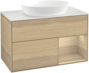 Тумба под раковину Villeroy & Boch Finion 100х50,1 см с подсветкой МДФ шпон дуба/стекло белое матовое FA21PCPC
