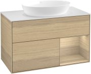 Тумба під раковину Villeroy & Boch Finion 100х50,1 см із підсвічуванням МДФ шпон дуба/скло біле матове FA21PCPC