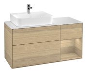 Тумба под раковину Villeroy & Boch Finion 120х50,1 см с подсветкой МДФ шпон дуба/стекло белое матовое G151PCPC