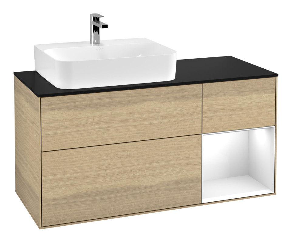 Тумба під раковину Villeroy & Boch Finion 120х50,1 см із підсвічуванням МДФ шпон дуба/скло чорне матове G152GFPC