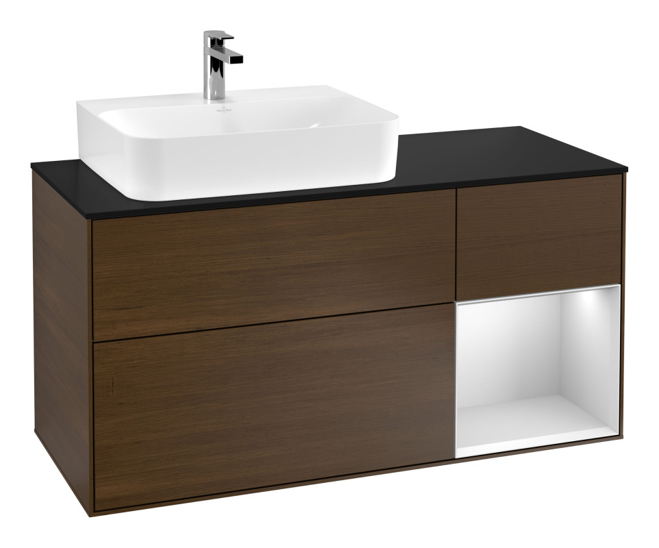 Тумба под раковину Villeroy & Boch Finion 120х50,1 см с подсветкой МДФ шпон грецкого ореха/стекло черное матовое G152MTGN