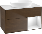 Тумба под раковину Villeroy & Boch Finion 100х50,1 см с подсветкой МДФ шпон грецкого ореха/стекло белое матовое GA21GFGN