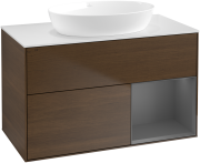 Тумба под раковину Villeroy & Boch Finion 100х50,1 см с подсветкой МДФ шпон грецкого ореха/стекло белое матовое GA21GKGN