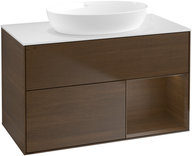 Тумба под раковину Villeroy & Boch Finion 100х50,1 см с подсветкой МДФ шпон грецкого ореха/стекло белое матовое GA21GNGN