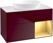 Тумба під раковину Villeroy & Boch Finion 100х50,1 см з підсвічуванням МДФ півонія матовий лак/скло біле матове GA21HFHB