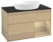Тумба под раковину Villeroy & Boch Finion 100х50,1 см с подсветкой МДФ шпон дуба/стекло черное матовое FA22PCPC