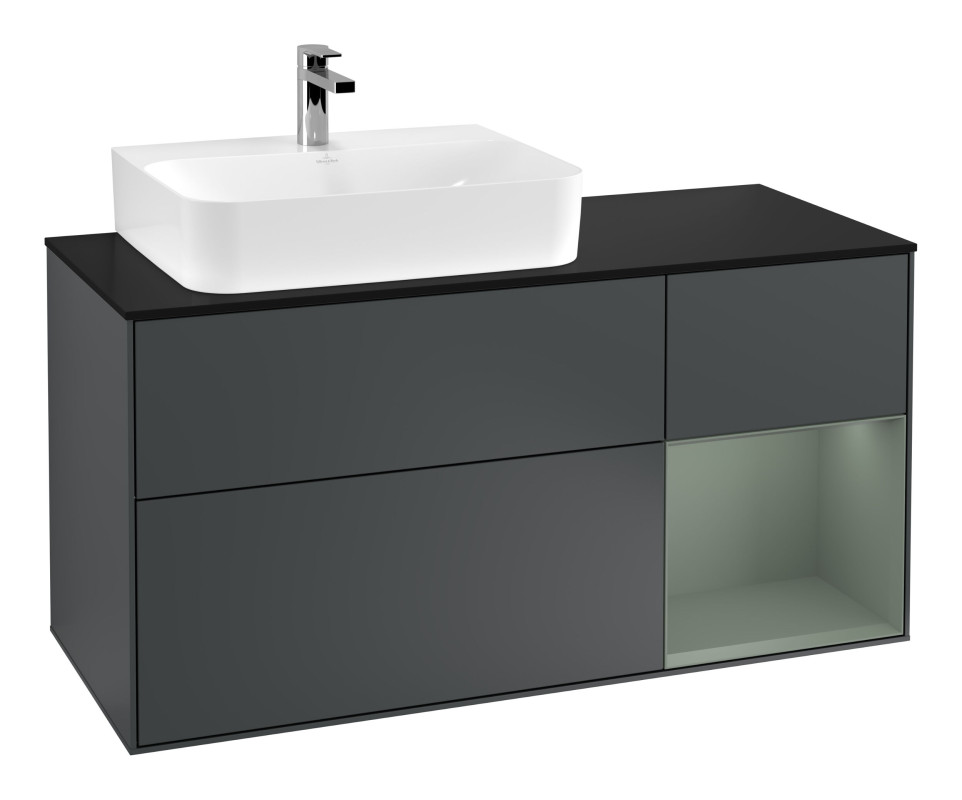 Тумба под раковину Villeroy & Boch Finion 120х50,1 см с подсветкой МДФ темно-синий матовый лак/стекло черное матовое G152GMHG