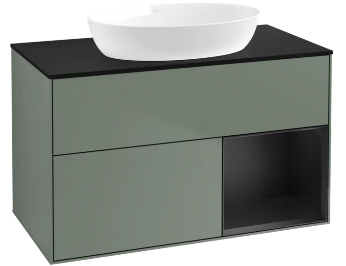 Тумба под раковину Villeroy & Boch Finion 100х50,1 см с подсветкой МДФ оливковый матовый лак/стекло черное матовое FA22PDGM