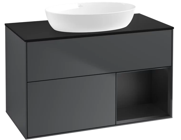 Тумба под раковину Villeroy & Boch Finion 100х50,1 см с подсветкой МДФ темно-синий матовый лак/стекло черное матовое FA22PDHG