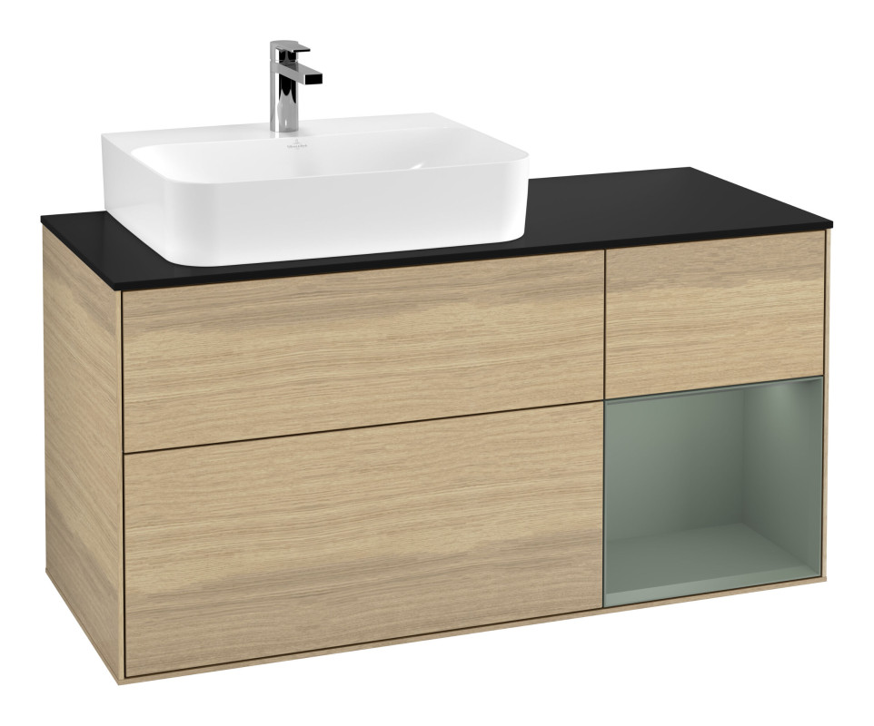 Тумба под раковину Villeroy & Boch Finion 120х50,1 см с подсветкой МДФ шпон дуба/стекло черное матовое G152GMPC