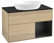 Тумба под раковину Villeroy & Boch Finion 100х50,1 см с подсветкой МДФ шпон дуба/стекло черное матовое FA22PDPC