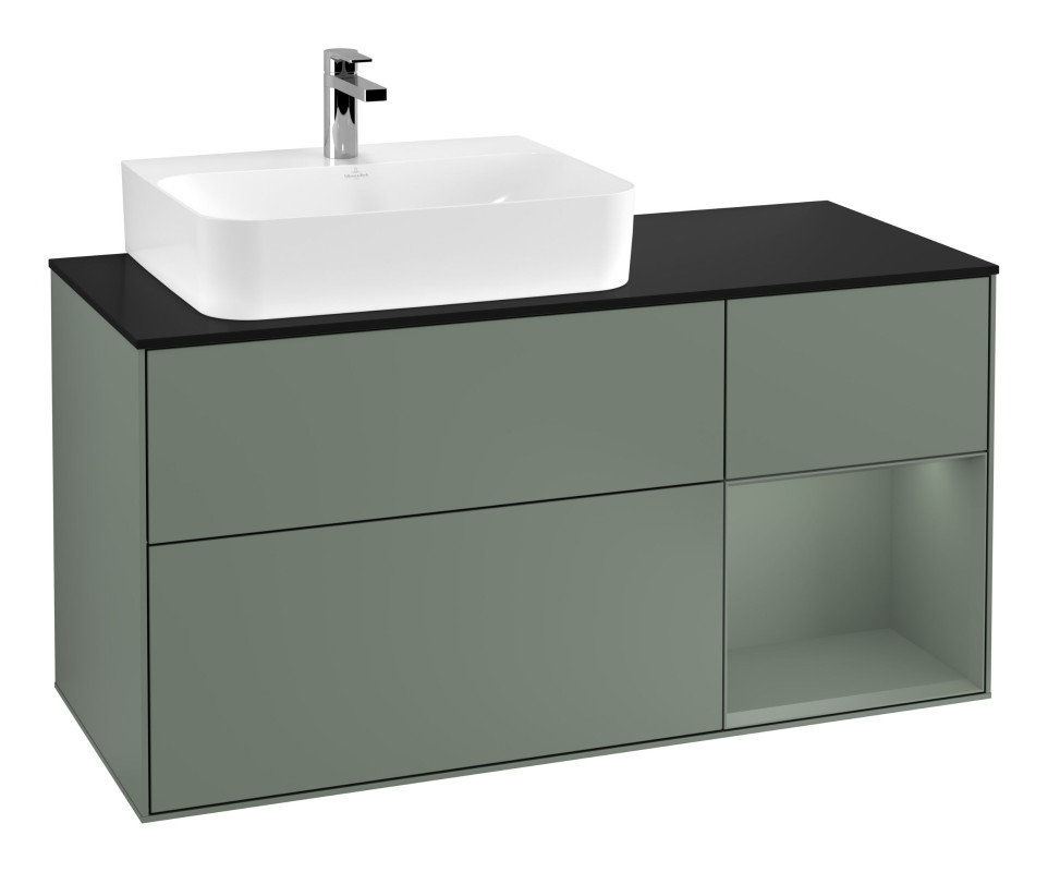 Тумба под раковину Villeroy & Boch Finion 120х50,1 см с подсветкой МДФ оливковый матовый лак/стекло черное матовое G152GMGM