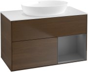 Тумба під раковину Villeroy & Boch Finion 100х50,1 см із підсвічуванням МДФ шпон волоського горіха/скло біле матове GA21GKGN