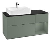 Тумба під раковину Villeroy & Boch Finion 120х50,1 см із підсвічуванням МДФ оливковий матовий лак/скло чорне матове G152GMGM