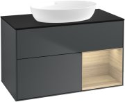 Тумба під раковину Villeroy & Boch Finion 100х50,1 см із підсвічуванням МДФ темно-синій матовий лак/скло чорне матове FA22PCHG