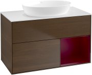 Тумба під раковину Villeroy & Boch Finion 100х50,1 см із підсвічуванням МДФ шпон волоського горіха/скло біле матове GA21HBGN