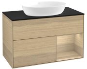 Тумба под раковину Villeroy & Boch Finion 100х50,1 см с подсветкой МДФ шпон дуба/стекло черное матовое FA22PCPC