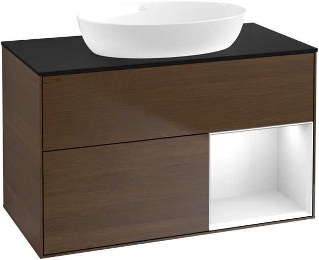 Тумба под раковину Villeroy & Boch Finion 100х50,1 см с подсветкой МДФ шпон грецкого ореха/стекло черное матовое GA22GFGN