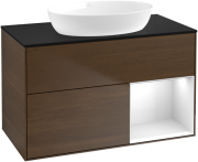 Тумба под раковину Villeroy & Boch Finion 100х50,1 см с подсветкой МДФ шпон грецкого ореха/стекло черное матовое GA22GFGN