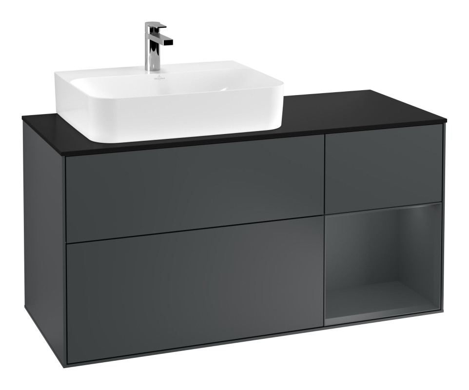 Тумба под раковину Villeroy & Boch Finion 120х50,1 см с подсветкой МДФ темно-синий матовый лак/стекло черное матовое G152HGHG