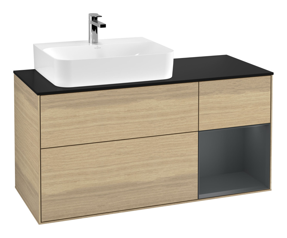 Тумба под раковину Villeroy & Boch Finion 120х50,1 см с подсветкой МДФ шпон дуба/стекло черное матовое G152HGPC