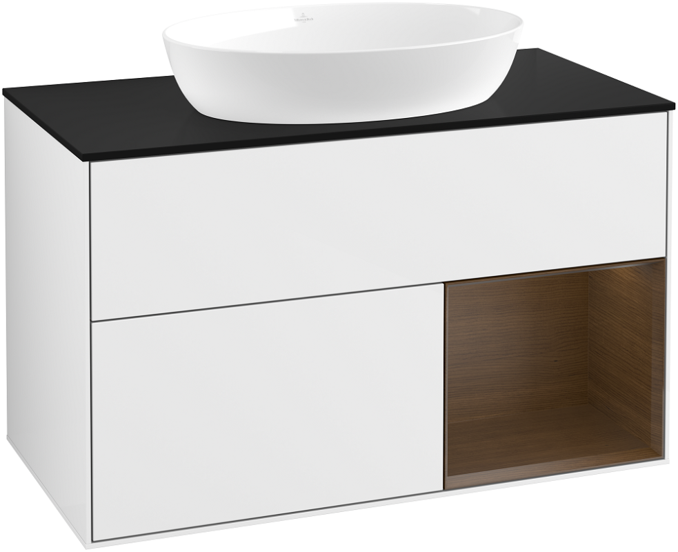 Тумба под раковину Villeroy & Boch Finion 100х50,1 см с подсветкой МДФ глянцевый белый лак/стекло черное матовое GA22GNGF