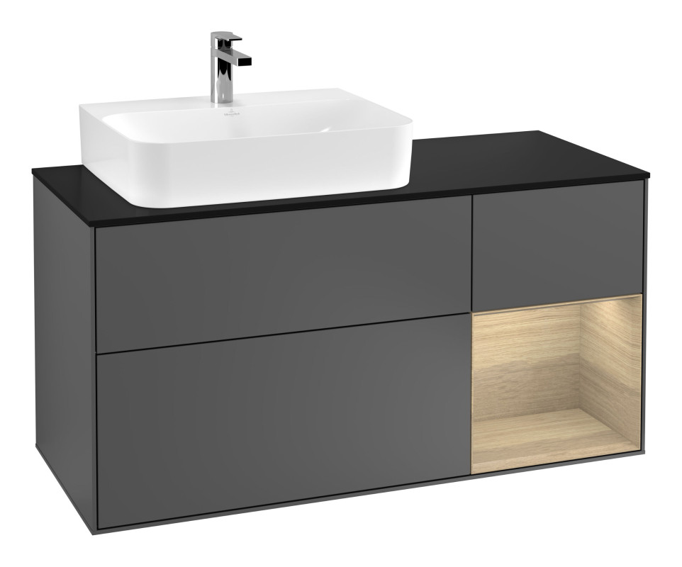 Тумба под раковину Villeroy & Boch Finion 120х50,1 см с подсветкой МДФ антрацит матовый лак/стекло черное матовое G152PCGK